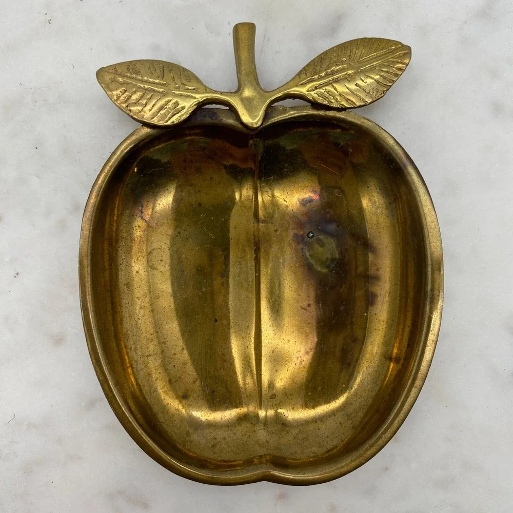 Vintage‎ solid Brass Apple Coin Jewelry Tray Catch All trinket dish